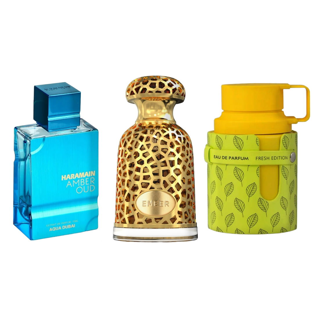 SET DE 3 PERFUMES AL HARAMAIN AQUA DUBAI, ODYSSEY LIMONI Y Emeer Lattafa