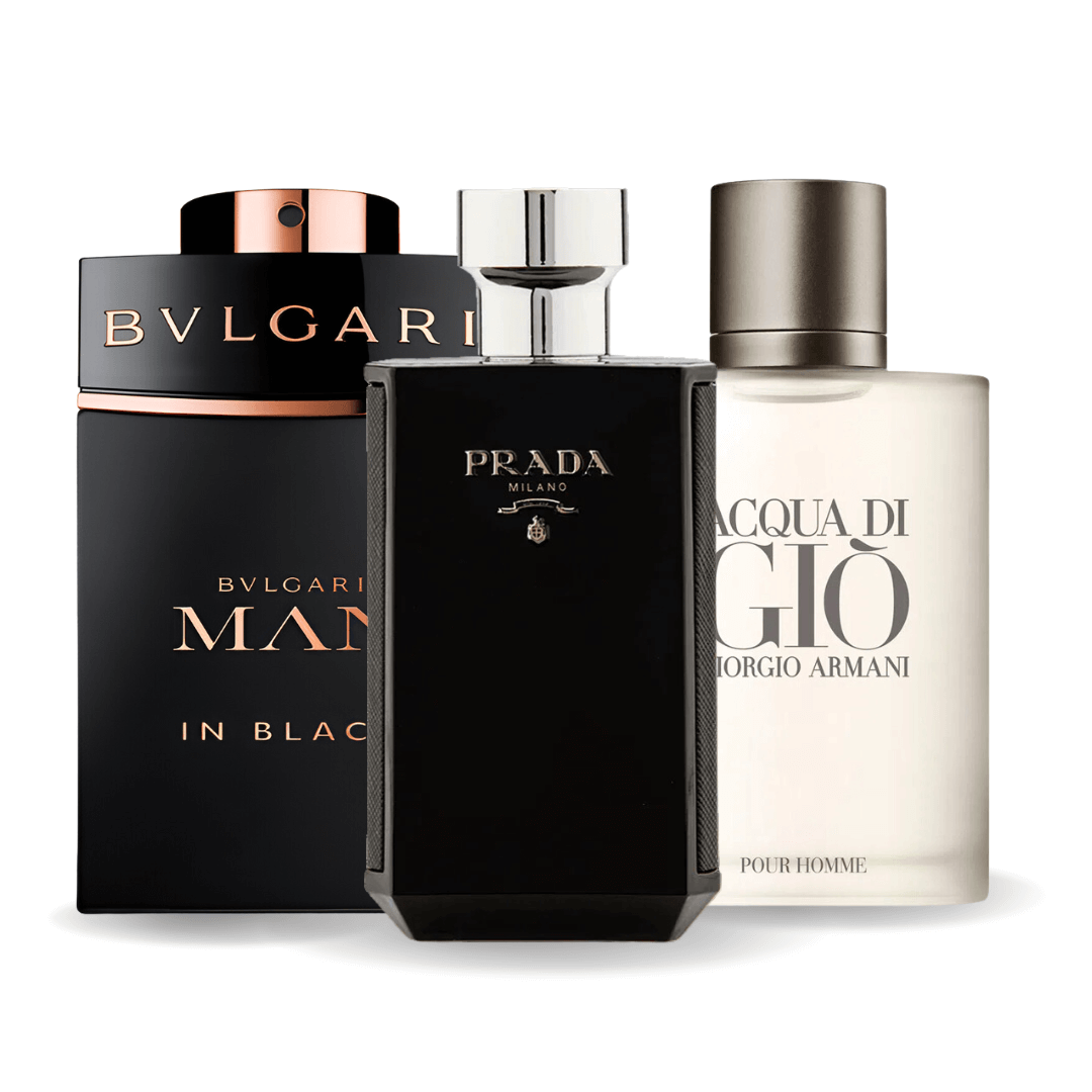 SET DE 3 PERFUMES BVLGARI MAN IN BLACK, GIORGIO ARMANI ACQUA DI GIÒ, PRADA L'HOMME INTENSE 100ML