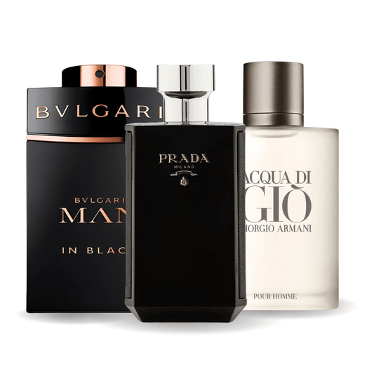 SET DE 3 PERFUMES BVLGARI MAN IN BLACK, GIORGIO ARMANI ACQUA DI GIÒ, PRADA L'HOMME INTENSE 100ML