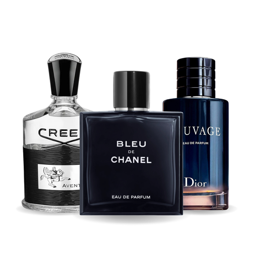 SET DE 3 PERFUMES CREED AVENTUS, BLEU DE CHANEL, DIOR SAUVAGE 100ML