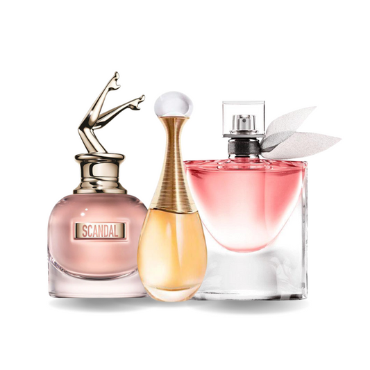 SET DE 3 PERFUMES SCANDAL, J'ADORE, LA VIE EST BELLE 100ML
