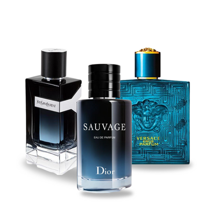 SET DE 3 PERFUMES: DIOR SAUVAGE, YVES SAINT LAURENT Y MEN Y VERSACE EROS 100ML