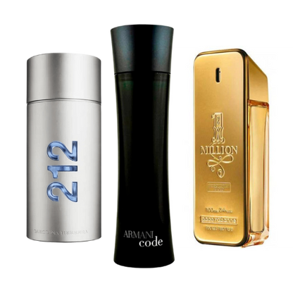 SET DE 3 PERFUMES: 212 MEN NYC, PACO RABANNE ONE MILLION Y ARMANI CODE HOMME 100ML