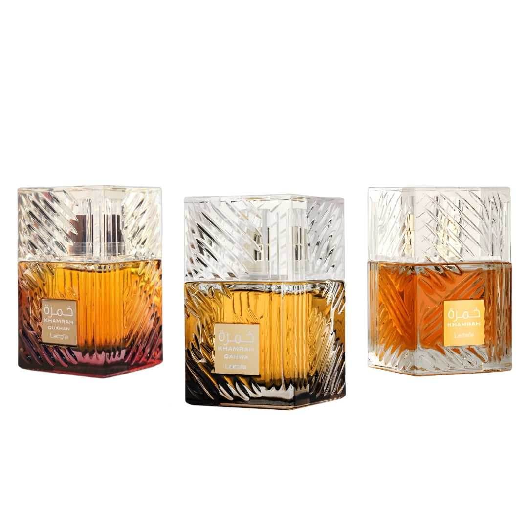 SET DE 3 PERFUMES KHAMRAH QAWHA, KHAMRAH LATAFFA Y KHAMRAH DUKHAN 100 ML