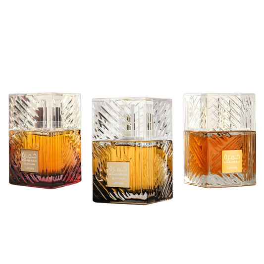 SET DE 3 PERFUMES KHAMRAH QAWHA, KHAMRAH LATAFFA Y KHAMRAH DUKHAN 100 ML