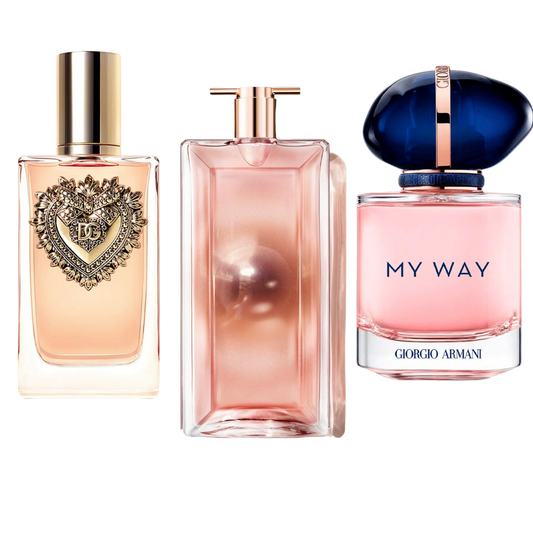 SET DE 3 PERFUMES DOLCE & GABBANA DEVOTION, MY WAY GIORGIO ARMANI, LANCÔME IDÔLE 100ML