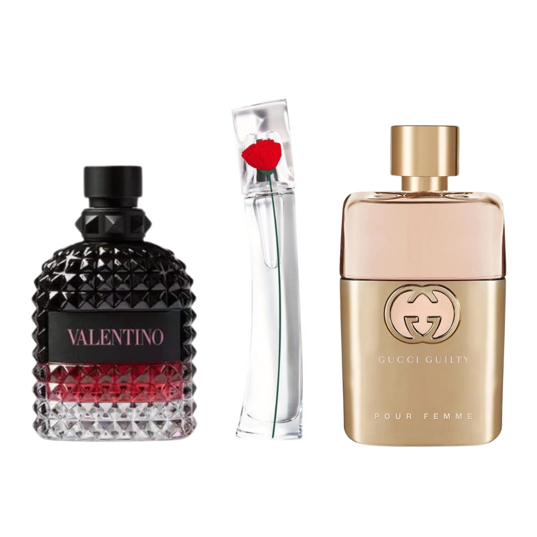 SET DE 3 PERFUMES GUCCI GUILTY, VALENTINO UOMO INTENSE, FLOWER BY KENZO 100ML